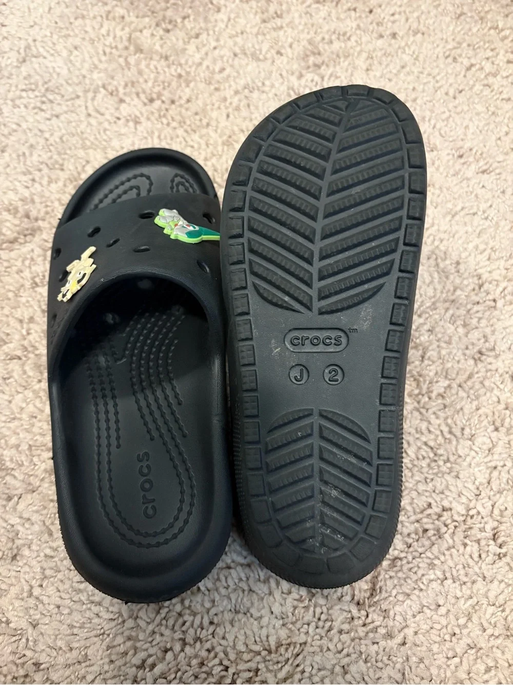 CROCS Black Kids Slide Sandals with Character Jibbitz